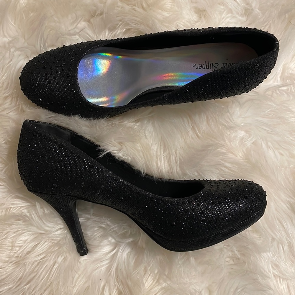 Silver slipper black sparkly shoes